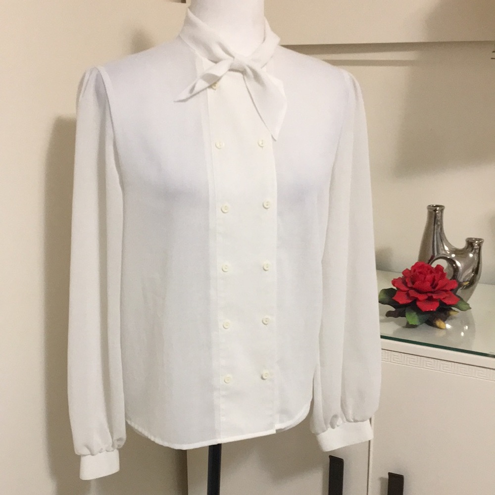 #002 Sheer White Double Breasted Blouse Size 12 Made in UK One Only Ignore Other